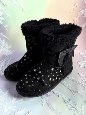 Lily & Dan Toddler Girls Boots Black Star Print Faux‑Suede Winter Size 11/12